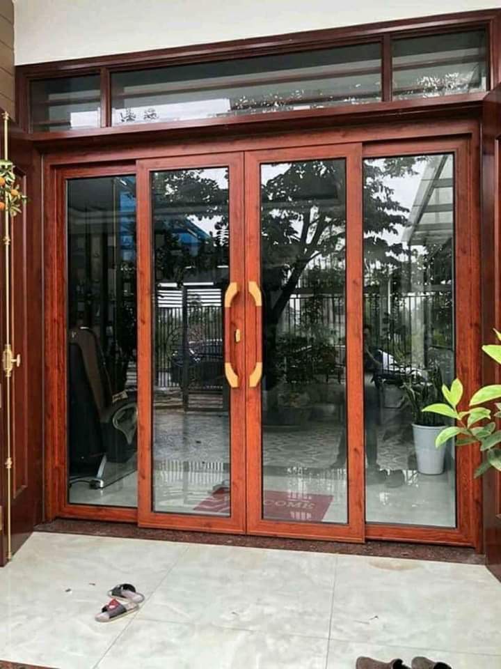 Cửa trượt quay 4 cánh màu vân gỗ